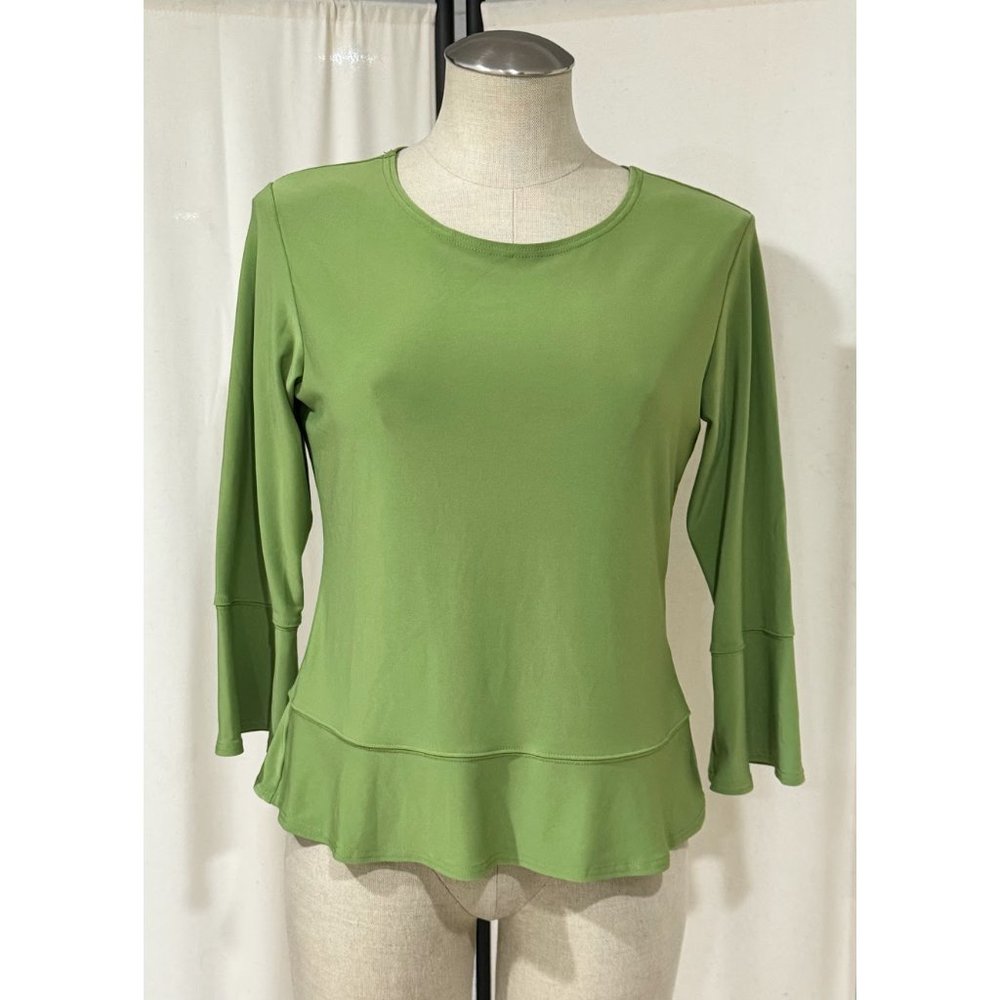 Sympli Women's Green Chartreuse Bell Sleeve Stretch Blouse Top Size 8